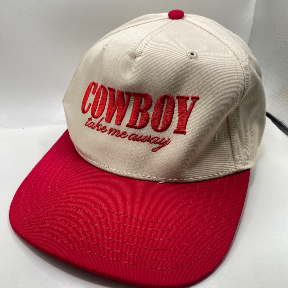 COWBOY Otto Take Me Away Snapback Hat OSFM Red Cream Western Retro Trucker